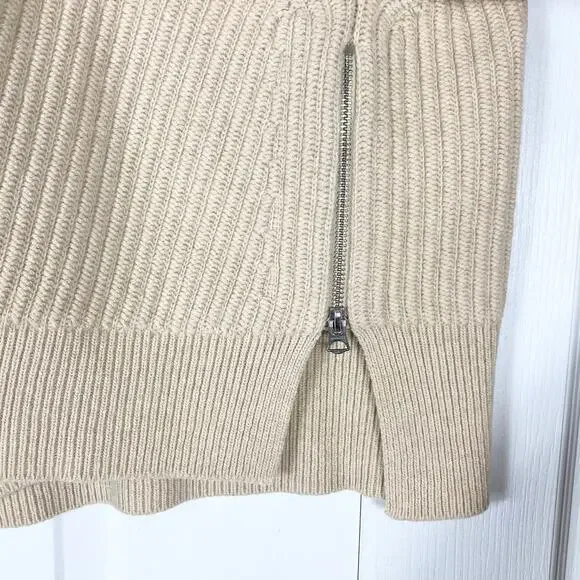 ACNE STUDIOS Sweater Women M Beige Wool Oversized Zip-Sides Ribbed Cropped”Jave”